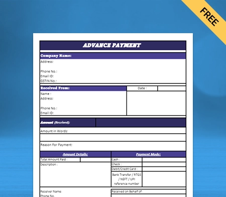 Download Customizable Advance Payment Format in Word