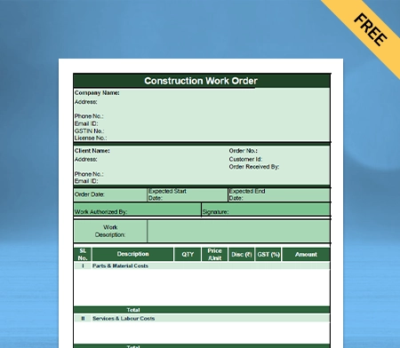 Download Free Construction Work Order Format in Doc