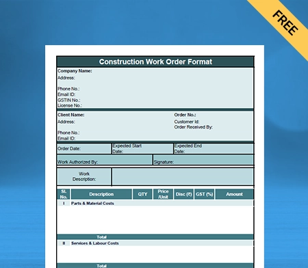 Download Construction Work Order Format in Word