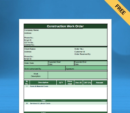 Download Free Construction Work Order Format in Word