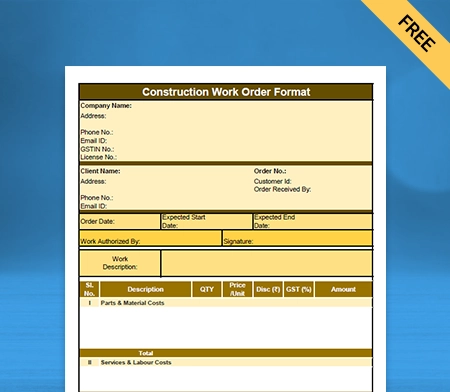 Download Customizable Construction Work Order Format in Word