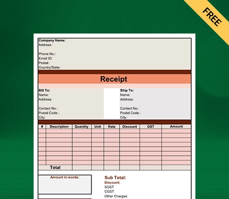 Download Free Contractor Receipt Template in Excel