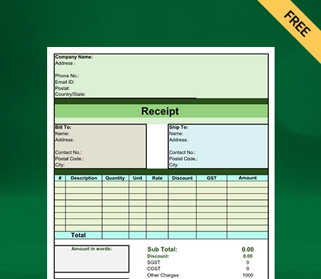 Download Best Contractor Receipt Template in Excel