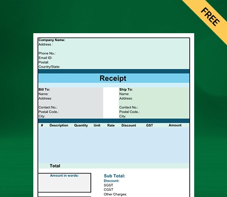 Download Customizable Contractor Receipt Template in Excel