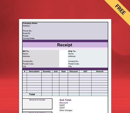 Download Contractor Receipt Template in Pdf