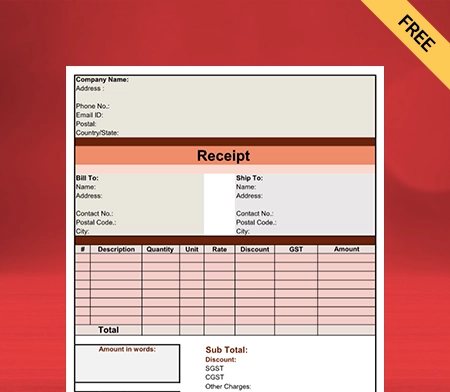 Download Free Contractor Receipt Template in Pdf