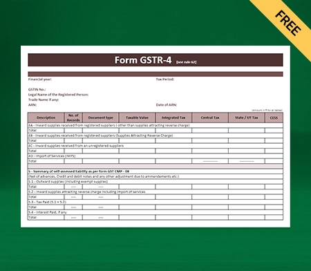 Download Free GSTR-4 Format in Excel