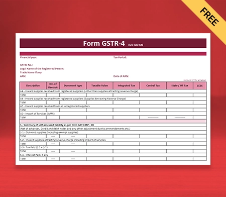 Download Professional GSTR-4 Format in Pdf