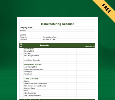 Download Manufacturing Account Format in Excel