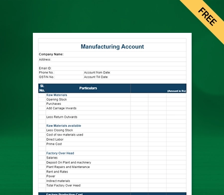 Download Free Manufacturing Account Format in Excel
