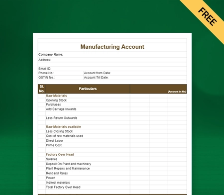 Download Professional Manufacturing Account Format in Excel