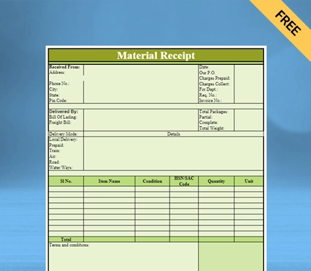 Download Free Material Receipt Format in Doc