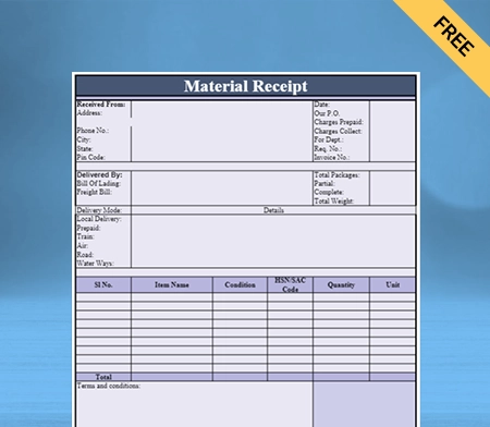 Download Professional Material Receipt Format in Doc