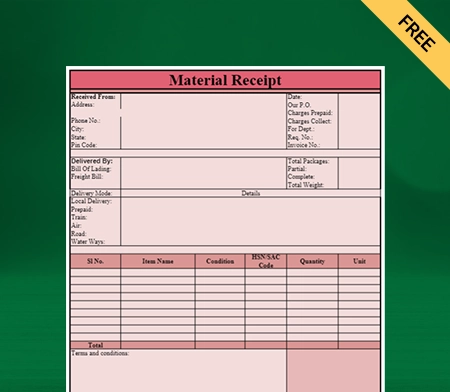 Download Material Receipt Format in Excel