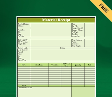 Download Free Material Receipt Format in Excel