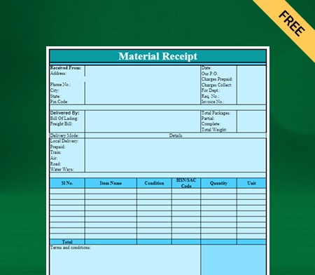 Download Best Material Receipt Format in Excel
