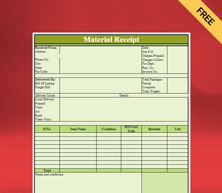 Download Free Material Receipt Format in Pdf