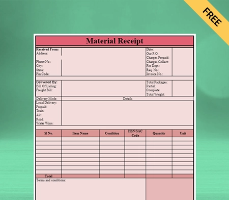 Download Material Receipt Format in Sheet