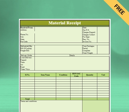 Download Free Material Receipt Format in Sheet