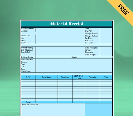 Download Best Material Receipt Format in Sheet