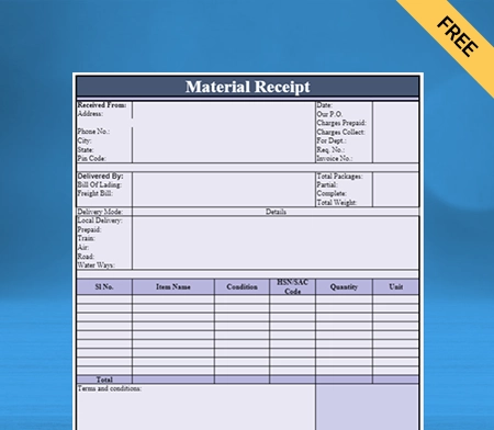 Download Professional Material Receipt Format in Word
