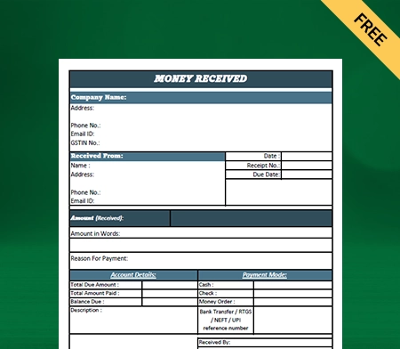 Download Customizable Money Receipt Format in Excel