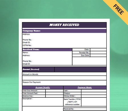 Download Free Money Receipt Format in Sheets