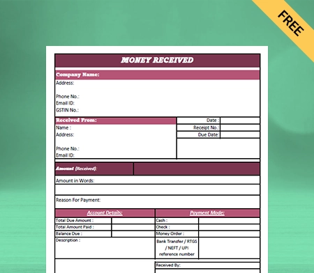 Download Money Receipt Format in Sheets