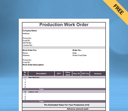 Download Product Work Order Format in Doc