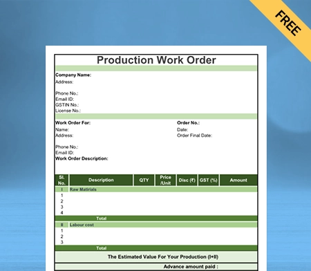 Download Free Product Work Order Format in Doc