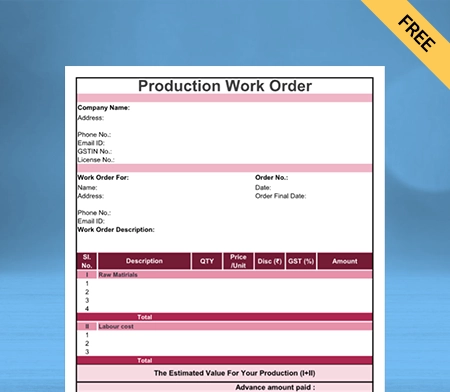 Download Best Product Work Order Format in Doc