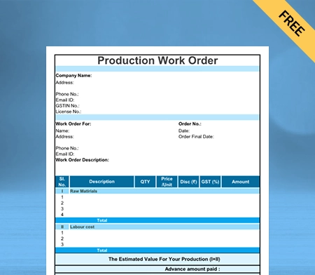 Download Professional Product Work Order Format in Doc