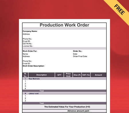 Download Product Work Order Format in PDF