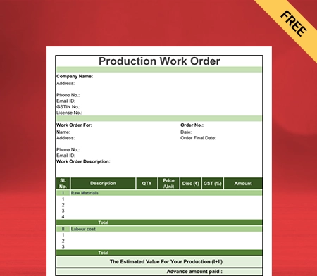 Free Download Product Work Order Format in PDF