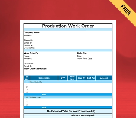 Download Best Product Work Order Format in PDF