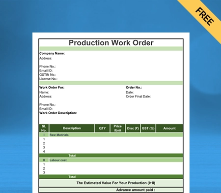 Download Free Product Work Order Format in Word