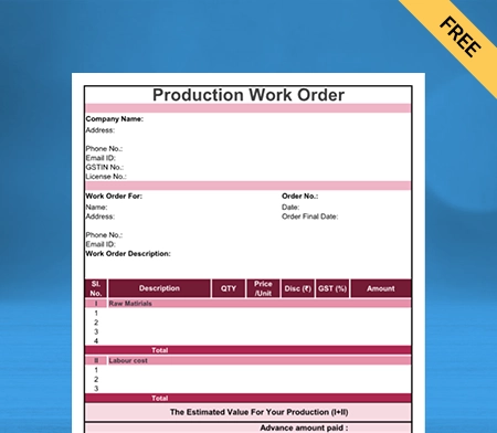 Download Best Product Work Order Format in Word