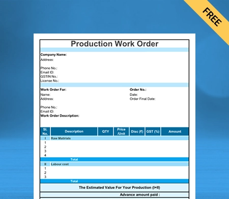Download Customizable Product Work Order Format in Word
