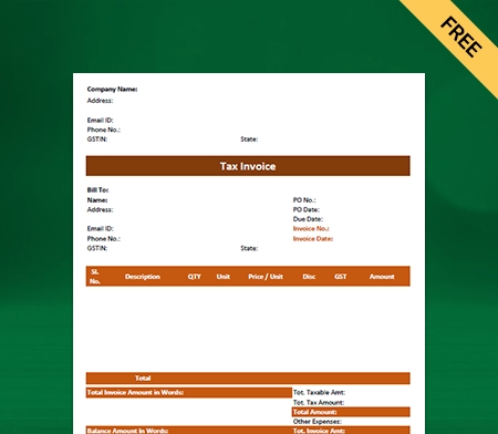 Download Purchase Invoice Format in Excel