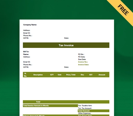 Download Best Purchase Invoice Format in Excel