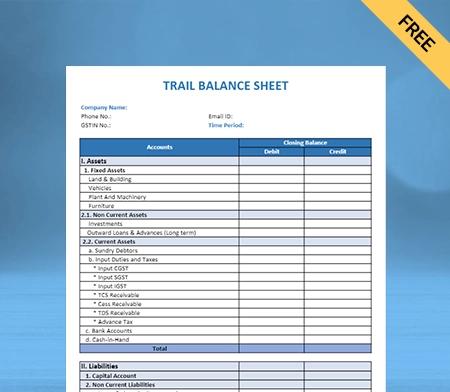 Download Trial Balance Sheet Format in Doc