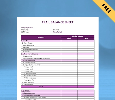 Download Free Trial Balance Sheet Format in Doc