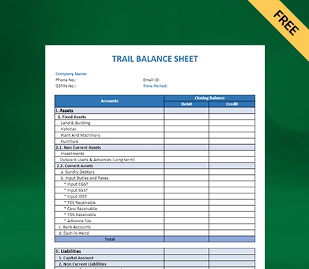 Download Trial Balance Sheet Format in Excel
