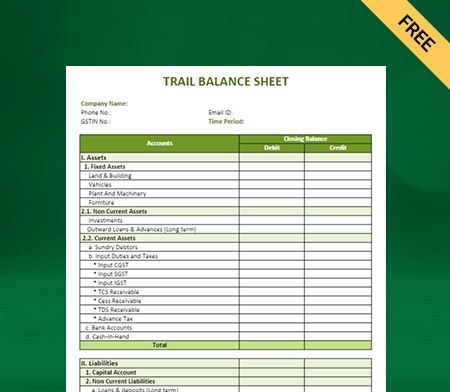 Download Best Trial Balance Sheet Format in Excel