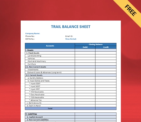 Download Trial Balance Sheet Format in Pdf