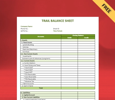 Download Best Trial Balance Sheet Format in Pdf