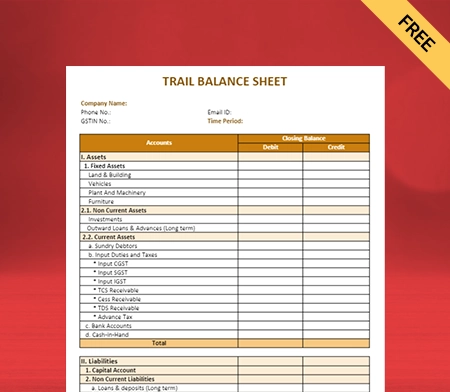 Download Customizable Trial Balance Sheet Format in Pdf