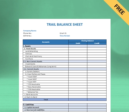 Download Trial Balance Sheet Format in Sheet
