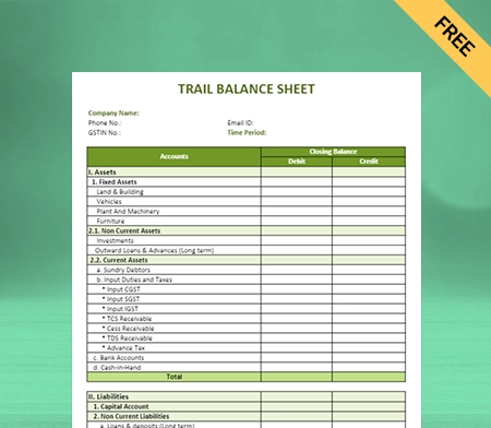 Download Best Trial Balance Sheet Format in Sheet