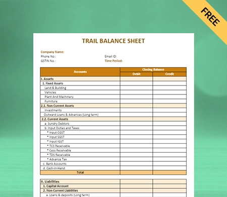 Download Customizable Trial Balance Sheet Format in Sheet